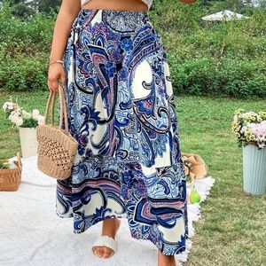 Plus Floral Print Stretchy Waist Maxi Skirt